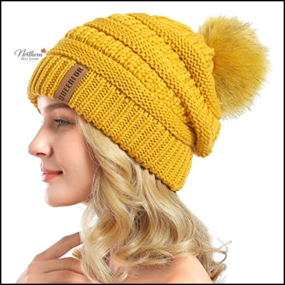 Slouchy Knit Beanie with Removable Faux Fur Pompom, One Size Fits Most - Picture 3 of 7